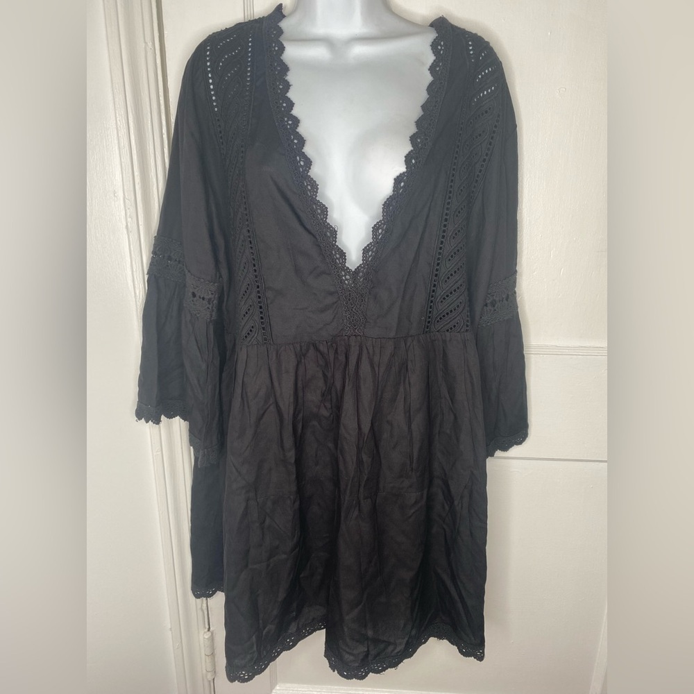 Salty Lemon  Black Lace Trim Women's Bathing Suit Cover-Up